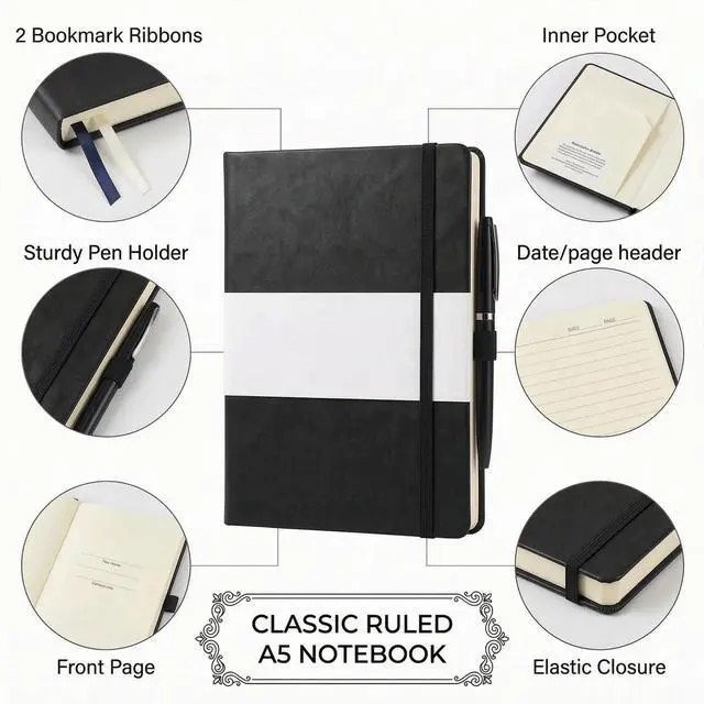 Alt view image 2 of 6 - 36 Pack Pu Leather Lined Journal Notebooks, A5 Executive Notebooks Bulk, 5.5 x 8.3 Inch Hardcover Notepad for Business Office School (black)