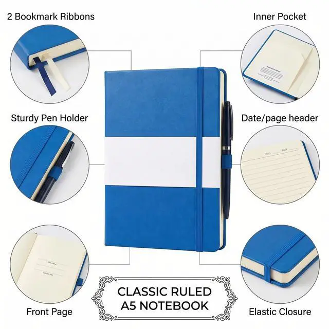 Alt view image 2 of 6 - 36 Pack Pu Leather Lined Journal Notebooks, A5 Executive Notebooks Bulk, 5.5 x 8.3 Inch Hardcover Notepad for Business Office School (blue)