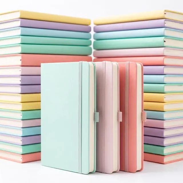 Main image of 36 Pack Pu Leather Lined Journal Notebooks, A5 Executive Notebooks Bulk, 5.5 x 8.3 Inch Hardcover Notepad for Business Office School (light color)