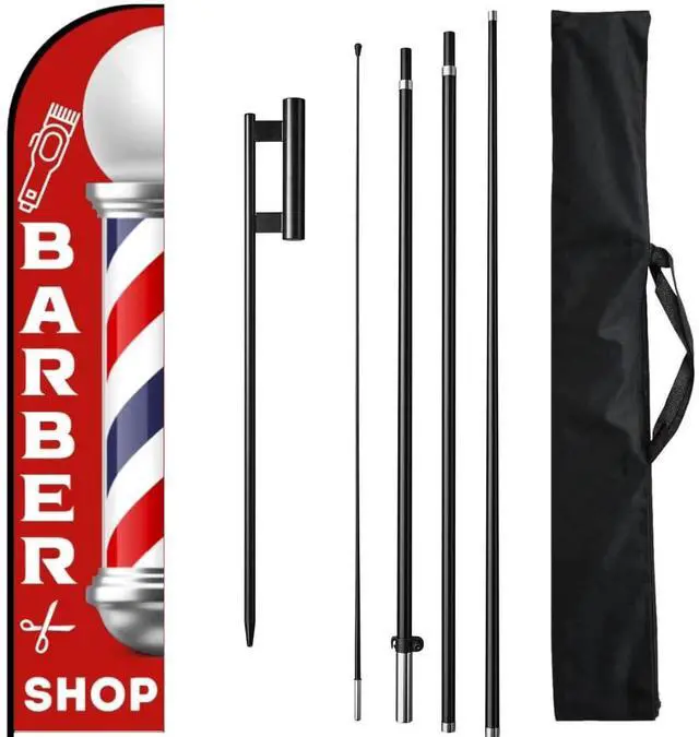 Main image of Barber Flag 15ft, Barber Flags for Outside, barbershop Pole Kit, Sign for Salon Business Advertising Outdoor, Eye Catching Open Feather Windless Banner, 100% Fiberglass