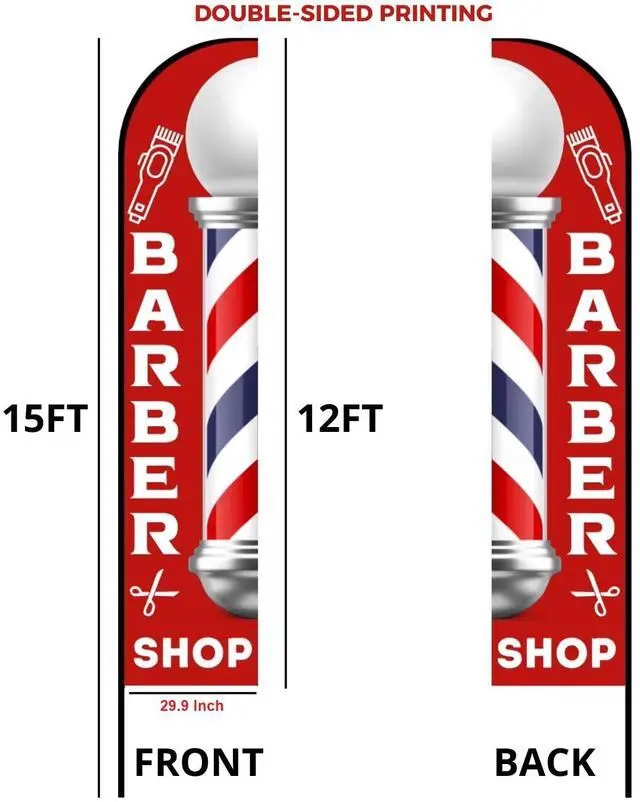 Alt view image 4 of 7 - Barber Flag 15ft, Barber Flags for Outside, barbershop Pole Kit, Sign for Salon Business Advertising Outdoor, Eye Catching Open Feather Windless Banner, 100% Fiberglass