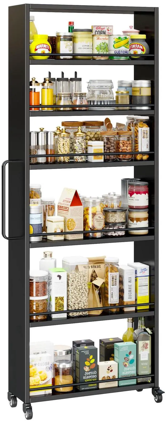 Main image of 6-Tier Slim Rolling Storage Cart with Wheels, 8-Inch Deep Metal Utility Cart for Kitchen, Bathroom, Laundry, Craft Room Narrow Design for Easy Organization and Mobility (Black)