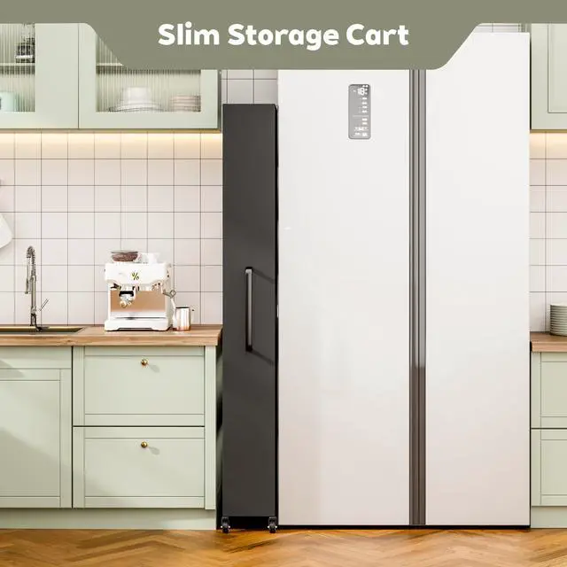 Alt view image 3 of 7 - 6-Tier Slim Rolling Storage Cart with Wheels, 8-Inch Deep Metal Utility Cart for Kitchen, Bathroom, Laundry, Craft Room Narrow Design for Easy Organization and Mobility (Black)