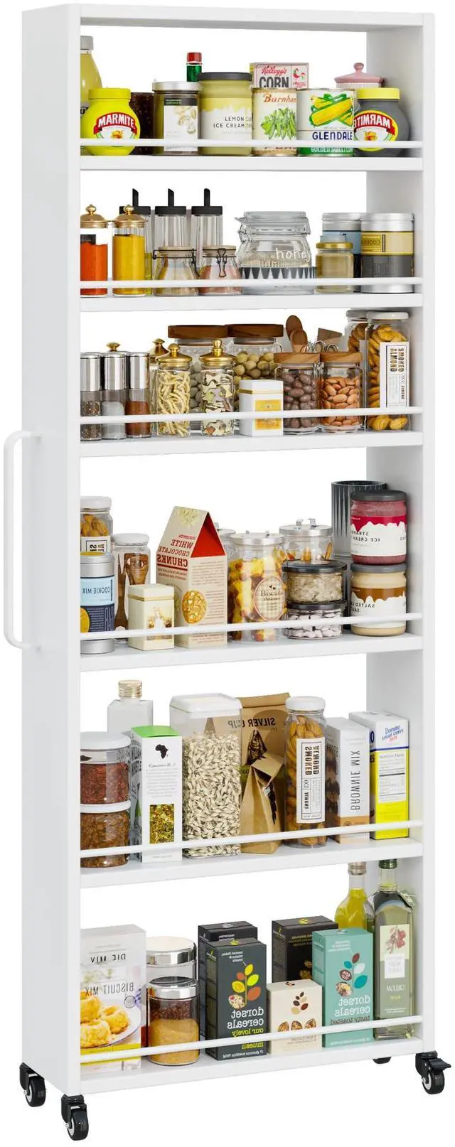 Main image of 6-Tier Slim Rolling Storage Cart with Wheels, 8-Inch Deep Metal Utility Cart for Kitchen, Bathroom, Laundry, Craft Room Narrow Design for Easy Organization and Mobility (White)