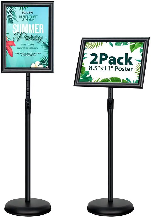 Main image of 2Pack 8.5x11 Inch Adjustable Sign Holder Poster Stand, Heavy Duty Floor Sign Stand with Aluminum Snap Open Frame for Vertical and Horizontal Sign Displayed(Black)