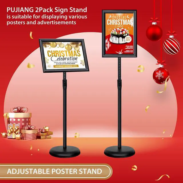 Alt view image 2 of 7 - 2Pack 8.5x11 Inch Adjustable Sign Holder Poster Stand, Heavy Duty Floor Sign Stand with Aluminum Snap Open Frame for Vertical and Horizontal Sign Displayed(Black)