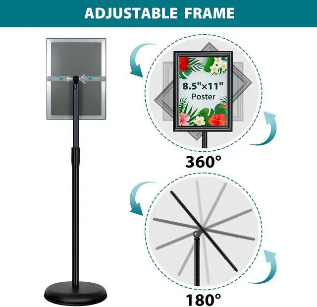 Alt view image 4 of 7 - 2Pack 8.5x11 Inch Adjustable Sign Holder Poster Stand, Heavy Duty Floor Sign Stand with Aluminum Snap Open Frame for Vertical and Horizontal Sign Displayed(Black)