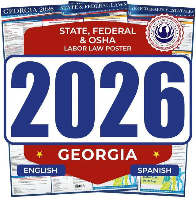 Main image of 2026 Georgia State & Federal Mandatory Labor Law Poster, OSHA Compliant (English & Spanish Combo)
