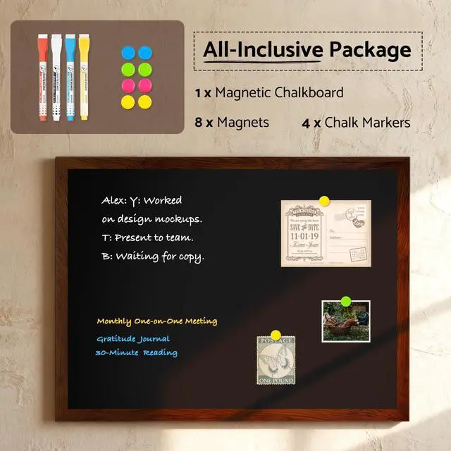 Alt view image 3 of 7 - Magnetic Chalkboard for Wall, 48" x 36" Rustic Brown | Chalk Memo Board, Menu Sign Display, For Home, Kitchen, Office, Classroom, With 4 Markers, 8 Magnets