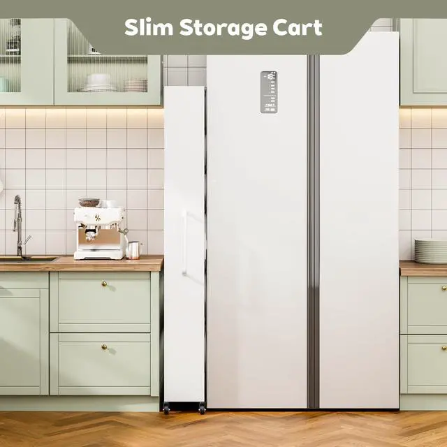 Alt view image 3 of 7 - 6-Tier Slim Rolling Storage Cart with Wheels, 8-Inch Deep Metal Utility Cart for Kitchen, Bathroom, Laundry, Craft Room Narrow Design for Easy Organization and Mobility (White)