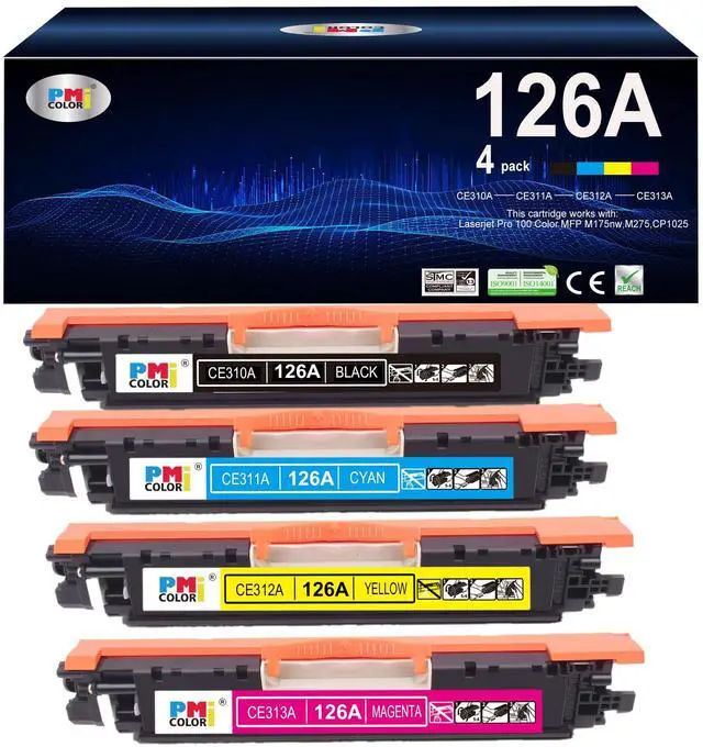 Main image of 126A Printer Toner Replacement for HP 126A Toner Cartridge M175nw cp1025nw | Fit for HP LaserJet Pro 100 Color MFP M175nw Toner,cp1025nw Toner,M275 Printer ink (Black,Cyan, Magenta, Yellow 4-Pack)