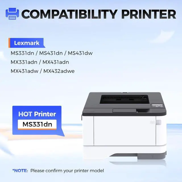 Alt view image 2 of 6 - 55B1000 Toner Cartridge with Chip Replacement for Lexmark 55B1000 55B1H00 Compatible with Lexmark MS331 MS431 MX331 MX431 MS331dn MS431dw MS431dn MX331adn MX431adn MX431adw MX432adwe Laser Printer Ink