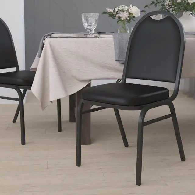 Alt view image 2 of 7 - HERCULES Commercial Grade 500 LB. Capacity Dome Back Stack Chair - Black Vinyl Upholstery - Black Metal Frame - Built-In Handle