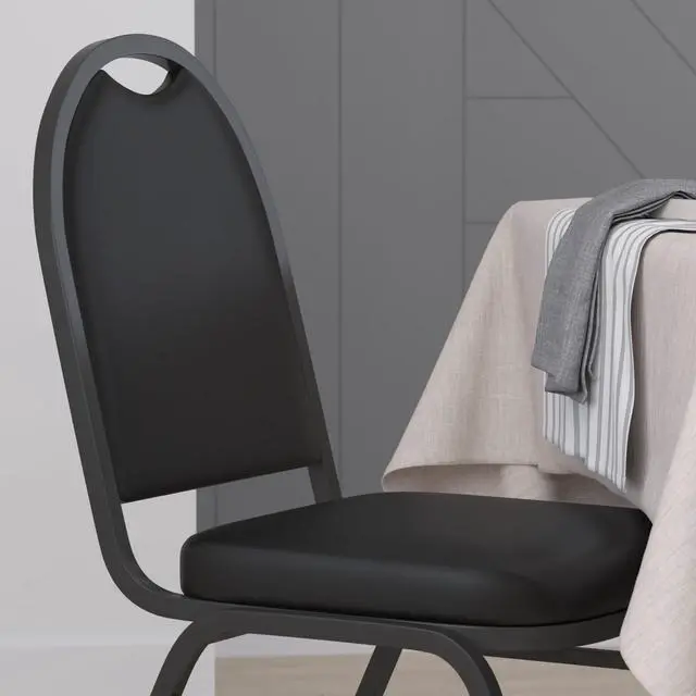 Alt view image 5 of 7 - HERCULES Commercial Grade 500 LB. Capacity Dome Back Stack Chair - Black Vinyl Upholstery - Black Metal Frame - Built-In Handle