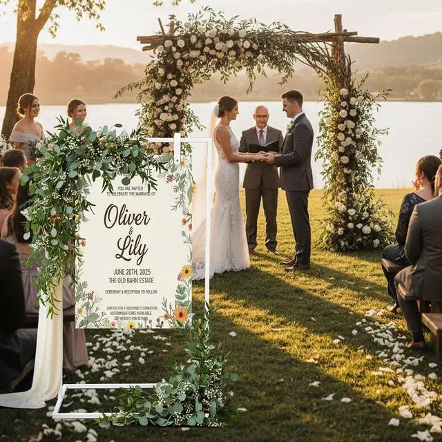 Alt view image 5 of 7 - 3 Pack Wedding Sign Holder Adjustable Metal Wedding Sign Stand with 8 Leather Straps Floor Display Easel Stand for Welcome Seating Chart Ceremony Reception Decor(White)