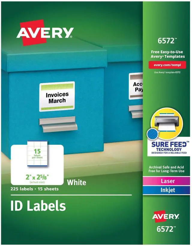 Main image of ID Labels, Sure Feed Technology, Permanent Adhesive, 2" x 2-5/8", 5 Packs (6572)