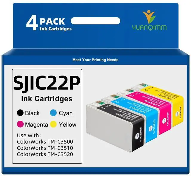 Main image of SJIC22P Ink Cartridge Remanufactured Replacement for SJIC22P Ink Cartridges | SJIC22P-BK SJIC22P-C SJIC22P-M SJIC22P-Y with Colorworks TM-C3500 TM-C3510 TM-C3520 (4-Pack, Black, Cyan, Magenta, Yellow)