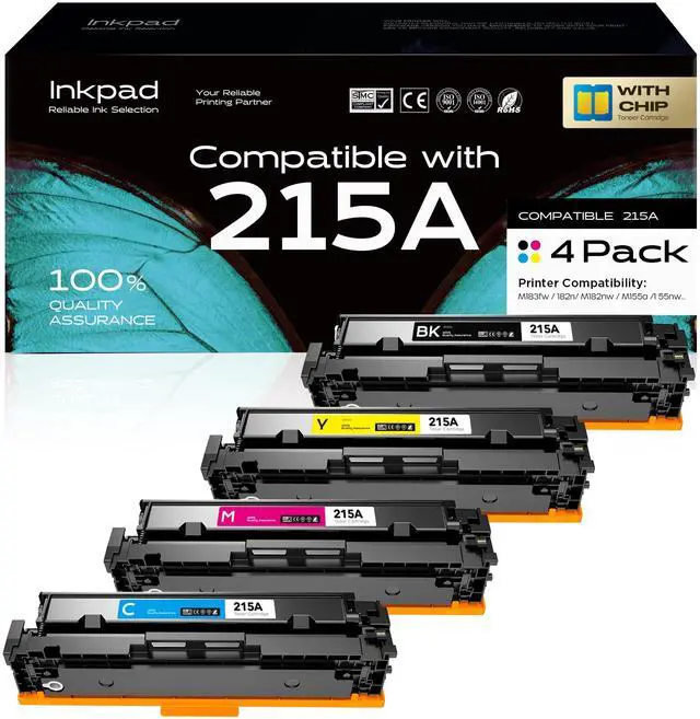 Main image of 215A Toner Cartridges 4 Pack with Chip Replacement for HP 215 A | Works with HP W2310A W2311A W2312A W2313A for HP LaserJet Pro M183fw M183fdw M182nw M155dw M155nw (Black Cyan Magenta Yellow)