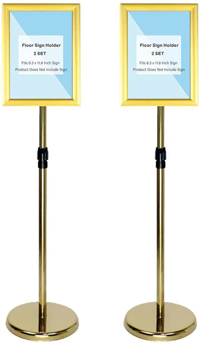 Main image of 2 Sets Heavy Duty Stainless Steel Sign holder Stand, Adjustable Height 8.5 x 11 Inch Vertical Horizontal Aluminum Snap Open Frame Floor Billboard Stand.(gold, A4)