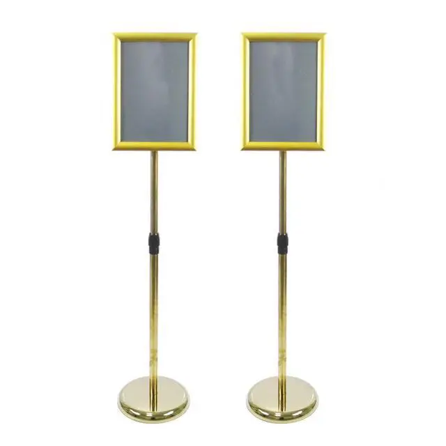 Alt view image 4 of 7 - 2 Sets Heavy Duty Stainless Steel Sign holder Stand, Adjustable Height 8.5 x 11 Inch Vertical Horizontal Aluminum Snap Open Frame Floor Billboard Stand.(gold, A4)
