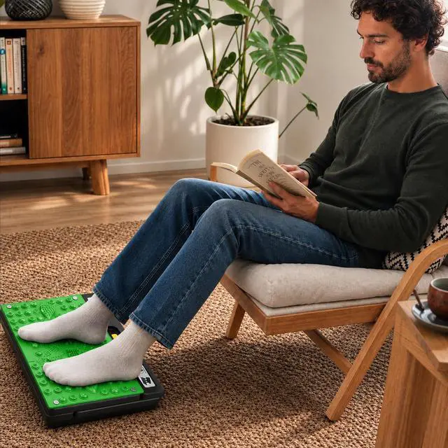 Alt view image 2 of 6 - Footrest for Under Desk at Work, Height Adjustable Foot Rest with Reflexology Pad, Foldable Ergonomic Foot Stool for Muscle Tension Relief, Suitable for Office, Home & All-Season Use(Green)