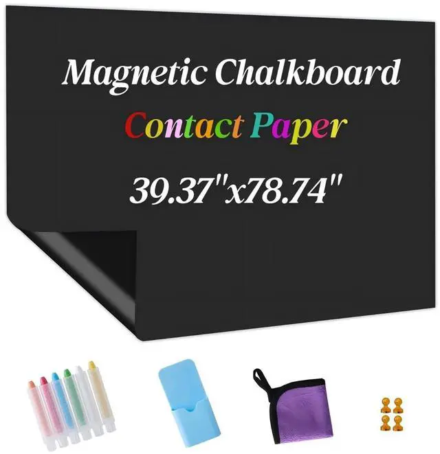 Main image of Magnetic Chalkboard Contact Paper Adhesive 39.37" x 78.74", Magnetic Chalkboards for Wall, Peel and Stick Wall Decal for Classroom Home Includes Dustless Chalks and Wiping Cloth