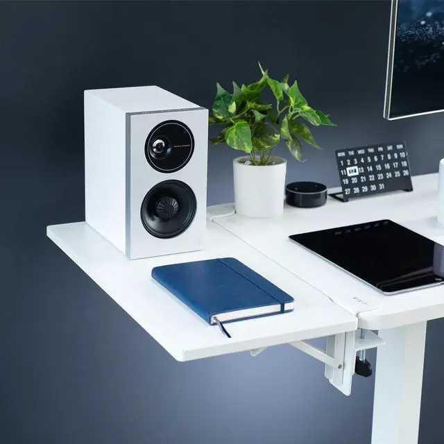 Alt view image 2 of 7 - White Clamp-on 24 x 12 in Desk Extender, DESK-EXT24W | Foldable, Wrist Support Arm Rest, Office Keyboard Tray, Side Table Extension Attachment