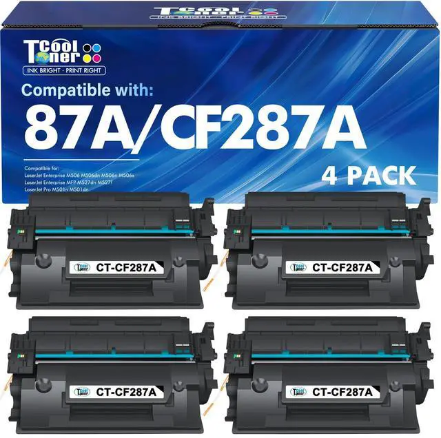 Main image of CF287A 87A Black Toner Cartridge 87X CF287X for HP Printer M506 Pro M501 | Compatible for HP LaserJet Enterprise Pro M501 M506 M501dn M506dn M506n M506x MFP M527f M527dn M527 Series Printer Ink 4-Pack