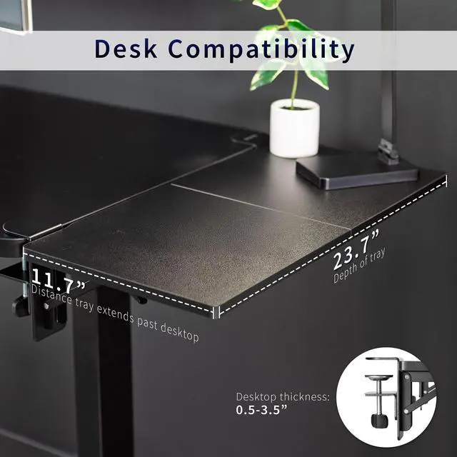 Alt view image 4 of 7 - White Clamp-on 24 x 12 in Desk Extender, DESK-EXT24W | Foldable, Wrist Support Arm Rest, Office Keyboard Tray, Side Table Extension Attachment