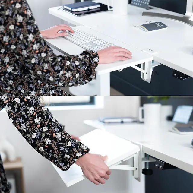 Alt view image 7 of 7 - White Clamp-on 24 x 12 in Desk Extender, DESK-EXT24W | Foldable, Wrist Support Arm Rest, Office Keyboard Tray, Side Table Extension Attachment