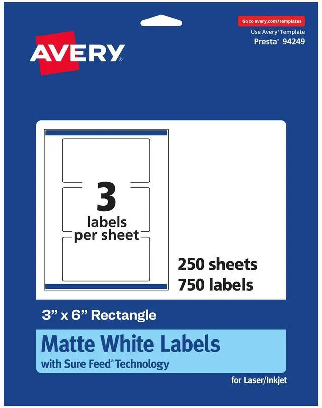 Main image of ® Matte White Rectangle Labels, Sure Feed® Technology, 3" x 6", 750 Matte White Printable Labels