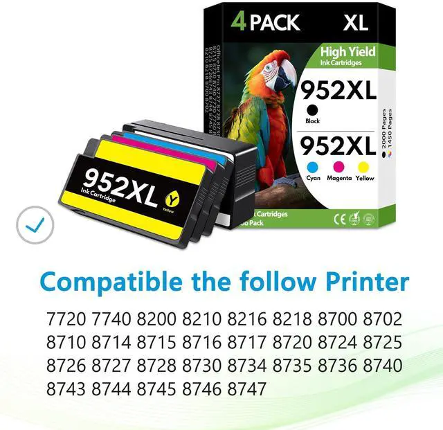 Alt view image 2 of 7 - 952XL Ink Cartridges 4 Pack Replacement for HP 952 XL, High Yield Black Cyan Magenta Yellow, Compatible with HP OfficeJet Pro 7740 8710 8720 8715 8210 8703 and OfficeJet 8702 Printers