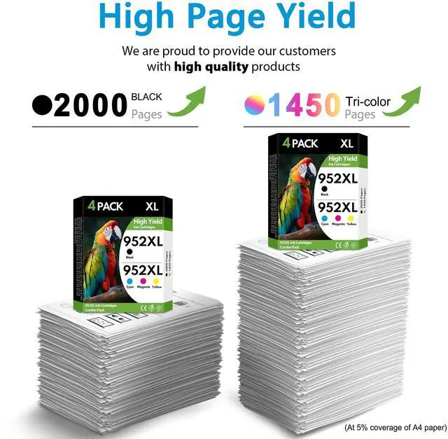 Alt view image 3 of 7 - 952XL Ink Cartridges 4 Pack Replacement for HP 952 XL, High Yield Black Cyan Magenta Yellow, Compatible with HP OfficeJet Pro 7740 8710 8720 8715 8210 8703 and OfficeJet 8702 Printers