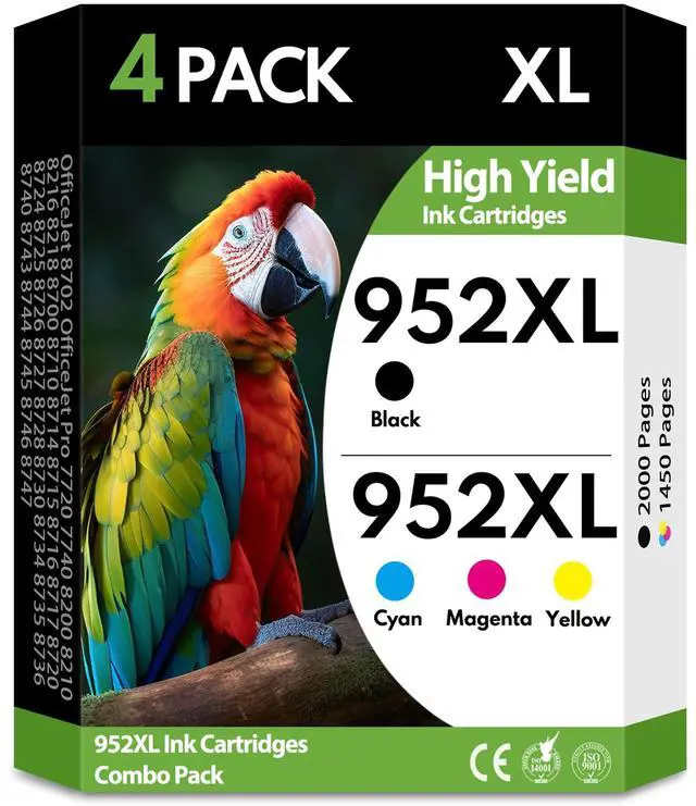 Main image of 952XL Ink Cartridges 4 Pack Replacement for HP 952 XL, High Yield Black Cyan Magenta Yellow, Compatible with HP OfficeJet Pro 7740 8710 8720 8715 8210 8703 and OfficeJet 8702 Printers