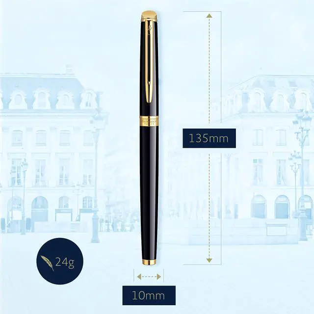 Alt view image 3 of 7 - Hemisphere Fountain Pen Black with Gold Trim Medium Nib Blue Ink Gift Box