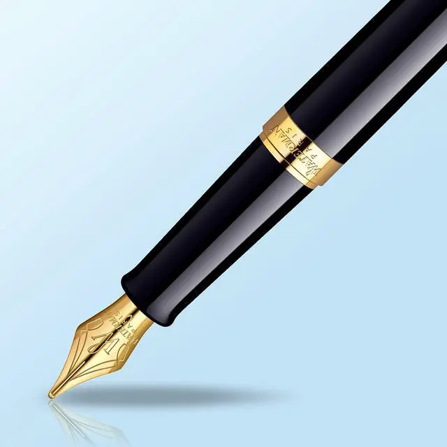 Alt view image 4 of 7 - Hemisphere Fountain Pen Black with Gold Trim Medium Nib Blue Ink Gift Box