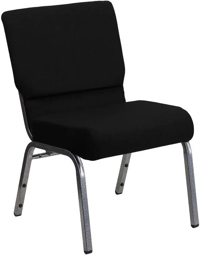 Main image of HERCULES Series 21''W Stacking Church Chair in Black Fabric - Silver Vein Frame