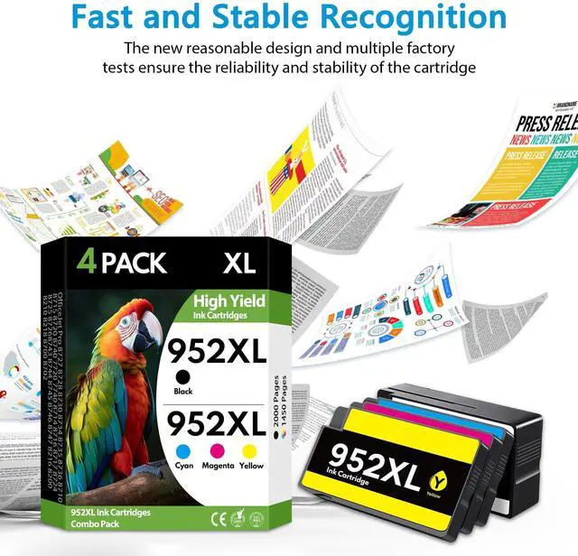 Alt view image 7 of 7 - 952XL Ink Cartridges 4 Pack Replacement for HP 952 XL, High Yield Black Cyan Magenta Yellow, Compatible with HP OfficeJet Pro 7740 8710 8720 8715 8210 8703 and OfficeJet 8702 Printers