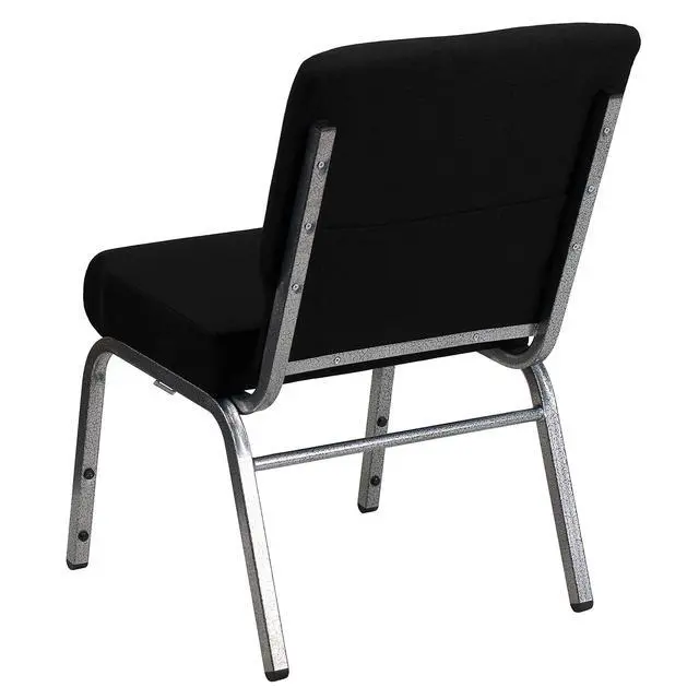 Alt view image 5 of 6 - HERCULES Series 21''W Stacking Church Chair in Black Fabric - Silver Vein Frame