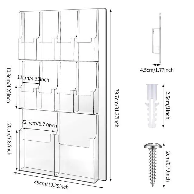 Alt view image 2 of 7 - Acrylic Brochure Holder Wall Mount, Clear Plastic Pamphlet Holder Magazine Display Trifold Flyer Rack Hanging Literature Storage Organizer(2 Magazine Pockets, 8 Pamphlet Pockets)