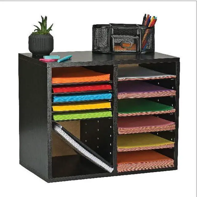 Alt view image 3 of 3 - Wooden Adjustable Literature Organizer, 12 Compartment Office Mailbox, or Classroom Literature Organizer, Black