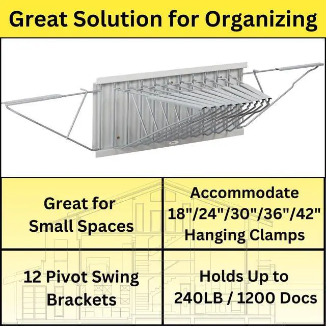 Alt view image 4 of 7 - Adir Wall Mount Blueprint Rack - Blue Print Organizer, Poster Wall Mount Display, Map Storage Holder with 12 Pivot Brackets - Plan Rack for Office (Without Blueprint Clamps)