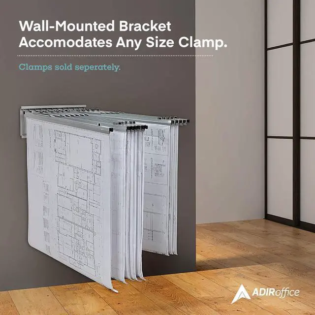 Alt view image 6 of 7 - Adir Wall Mount Blueprint Rack - Blue Print Organizer, Poster Wall Mount Display, Map Storage Holder with 12 Pivot Brackets - Plan Rack for Office (Without Blueprint Clamps)