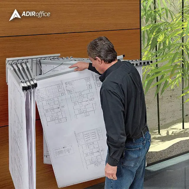 Alt view image 5 of 7 - Adir Wall Mount Blueprint Rack - Blue Print Organizer, Poster Wall Mount Display, Map Storage Holder with 12 Pivot Brackets - Plan Rack for Office (Without Blueprint Clamps)