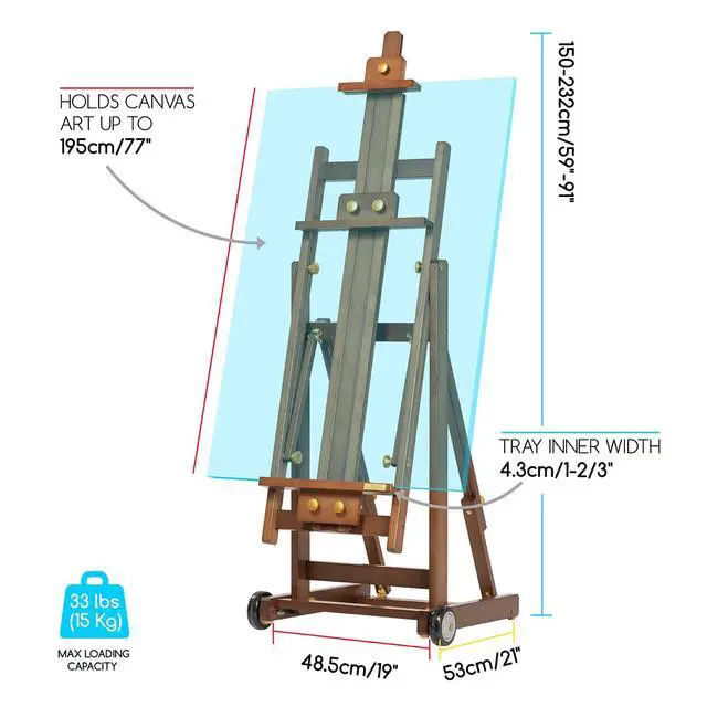 Alt view image 2 of 6 - PRO Assembly-Free Art Easel - Professional Artist Easel with Wheels - Beech Wood Large Easel for Painting Canvas Up to 77"
