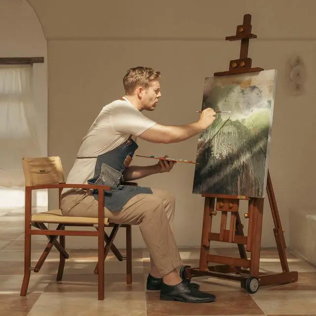 Alt view image 6 of 6 - PRO Assembly-Free Art Easel - Professional Artist Easel with Wheels - Beech Wood Large Easel for Painting Canvas Up to 77"