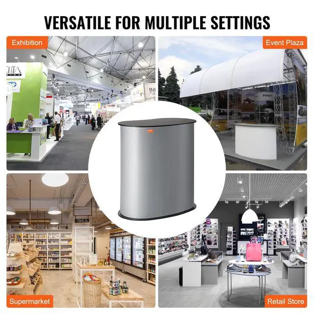 Alt view image 5 of 7 - Portable Tradeshow Podium Table, 35.43" x 19.29" x 37.01", Display Exhibition Counter Stand Booth Fair with Wall, Foldable Promotion Retail Bar Table Pop Up Podium Counter with Carrying Bag