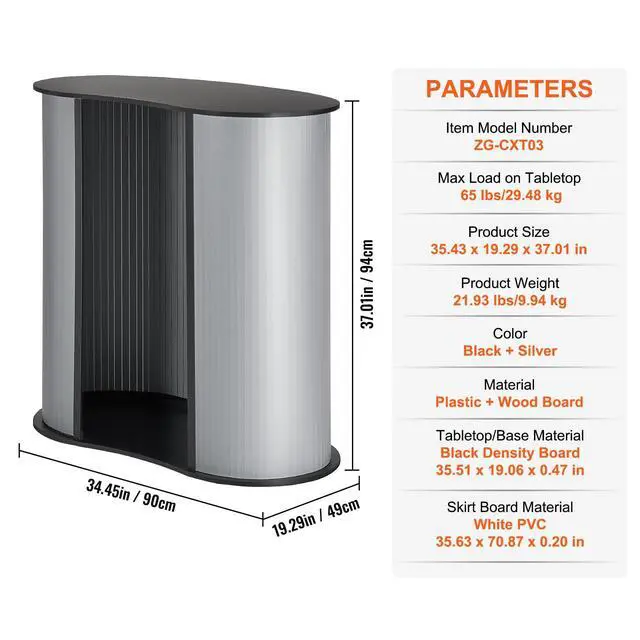 Alt view image 7 of 7 - Portable Tradeshow Podium Table, 35.43" x 19.29" x 37.01", Display Exhibition Counter Stand Booth Fair with Wall, Foldable Promotion Retail Bar Table Pop Up Podium Counter with Carrying Bag