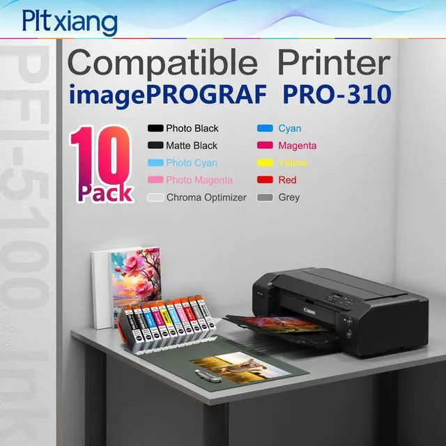 Alt view image 2 of 7 - Compatible PFI-5100 Ink Cartridges, Compatible with Canon ImagePROGRAF PRO-310 Printer, 10-Color Pigment Ink, Wide-Format A3/A4 Printing