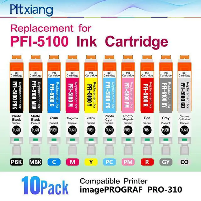 Alt view image 3 of 7 - Compatible PFI-5100 Ink Cartridges, Compatible with Canon ImagePROGRAF PRO-310 Printer, 10-Color Pigment Ink, Wide-Format A3/A4 Printing